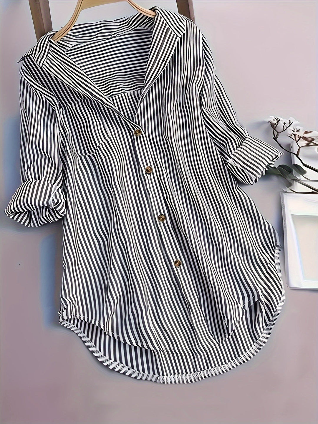 Penny | Striped Button-Down Hi-Low Blouse