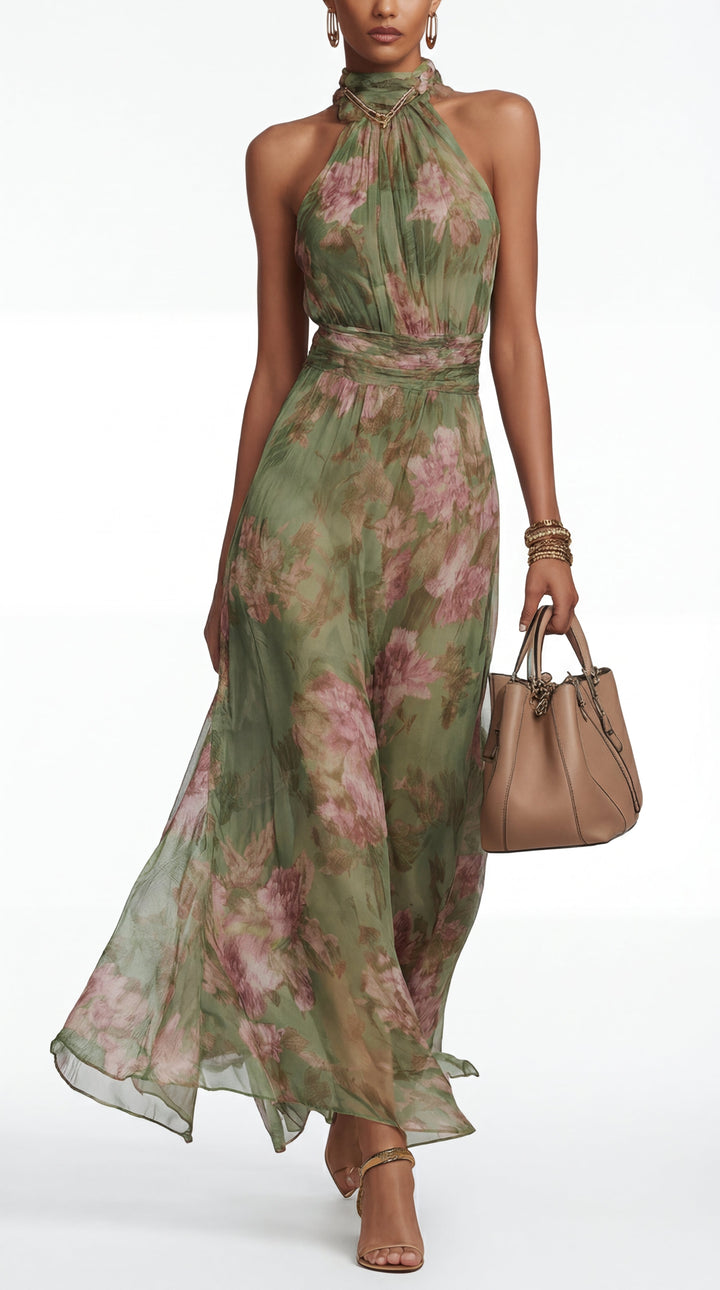 Livia™ | Elegant Floral Maxi Halter Dress